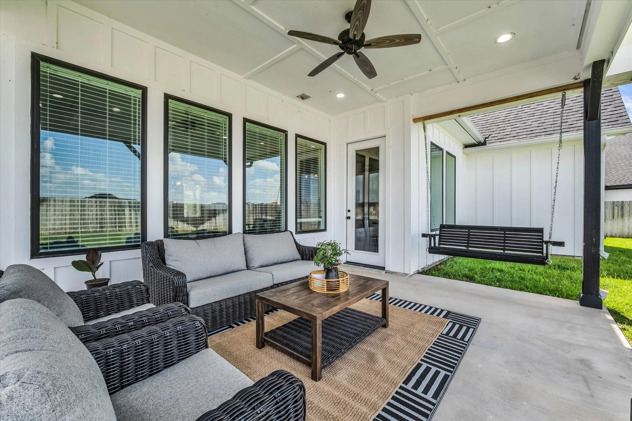 covered back porch to and swing