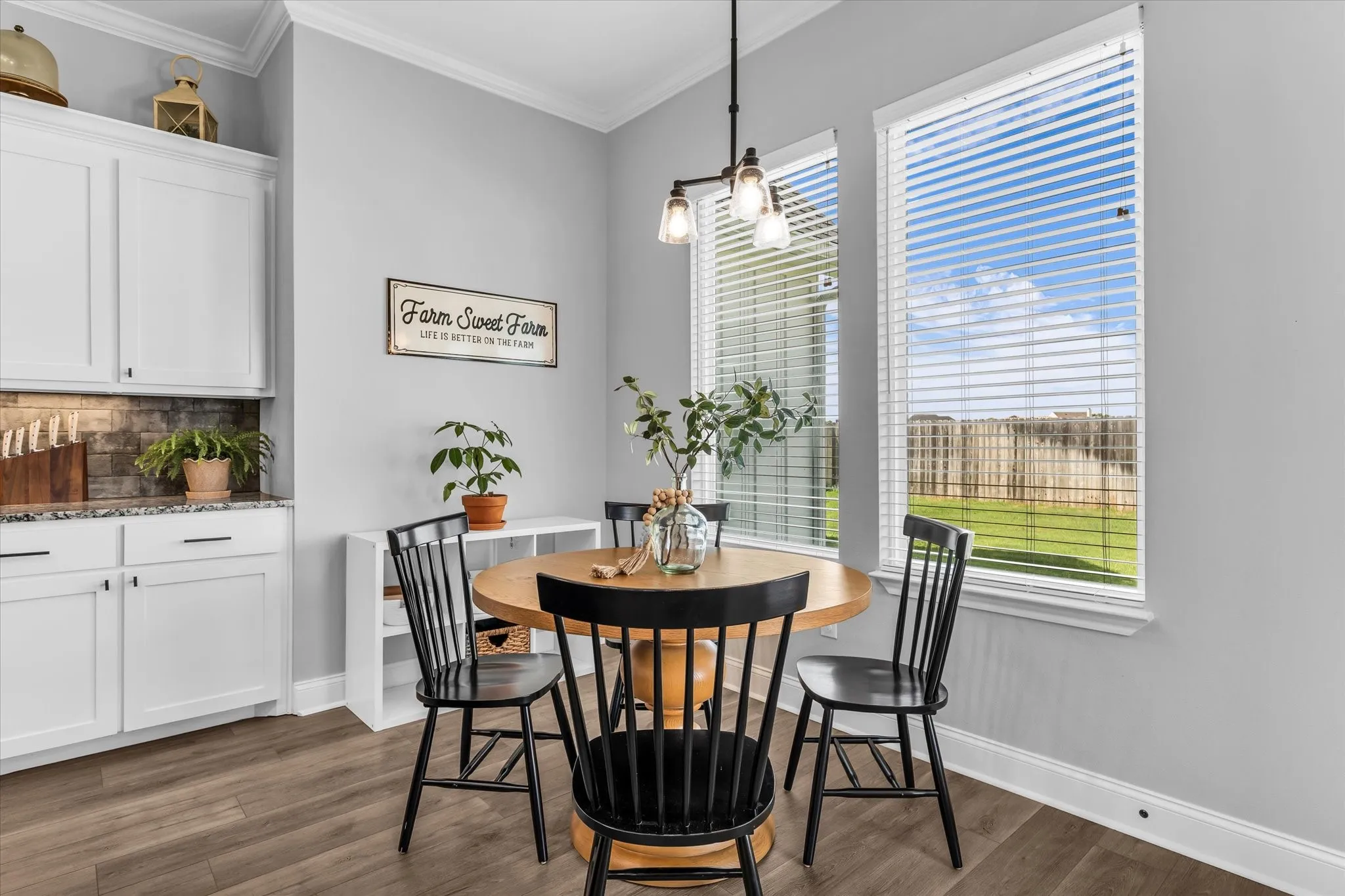 eat in kitchen, breakfast area with natural light and views to the backyard