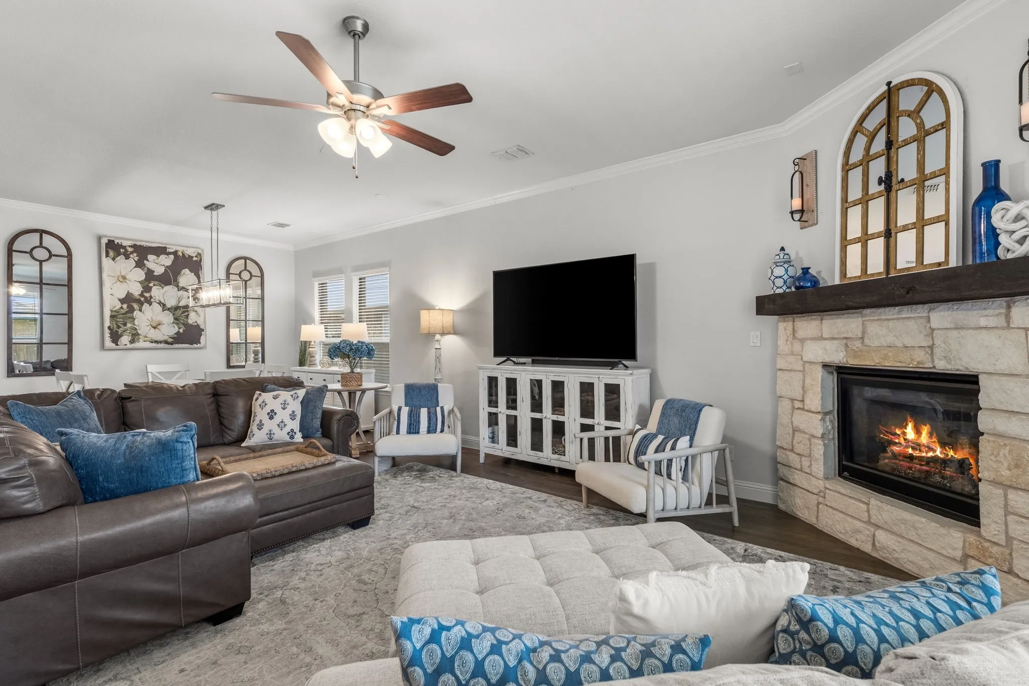Stone fireplace in the living room