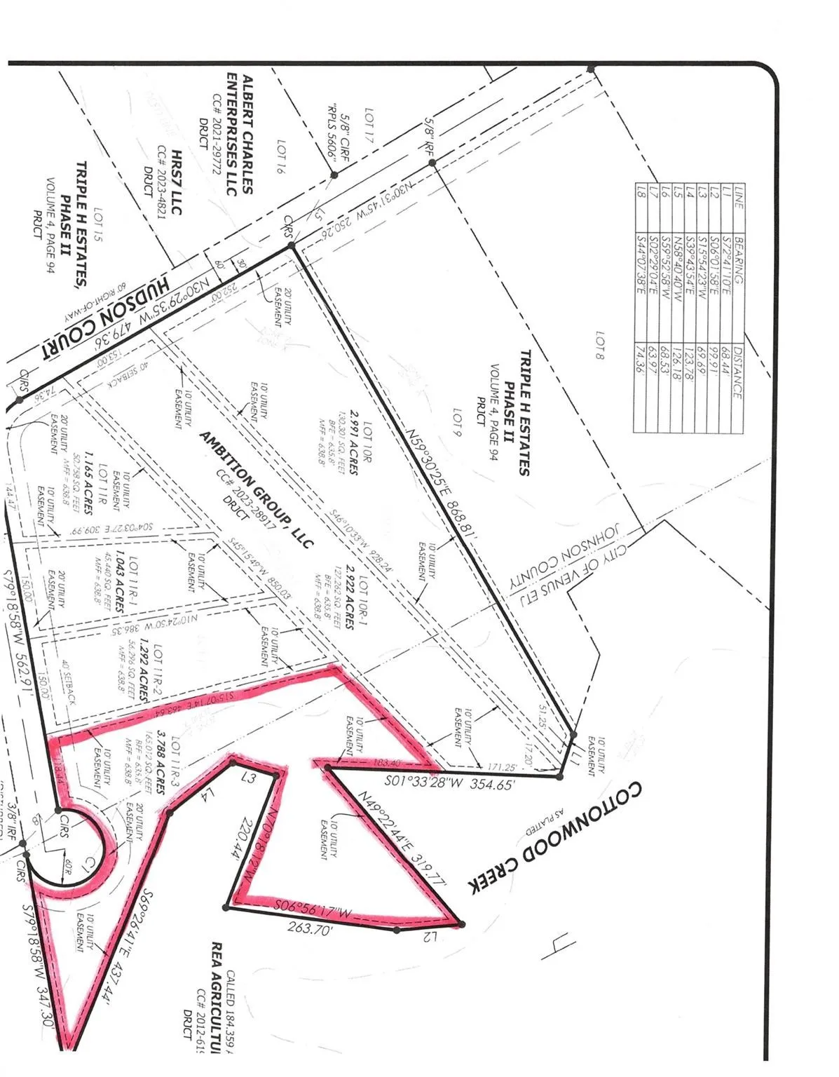 Survey Plat. Illustrating property boundaries, lot divisions, and ownership details