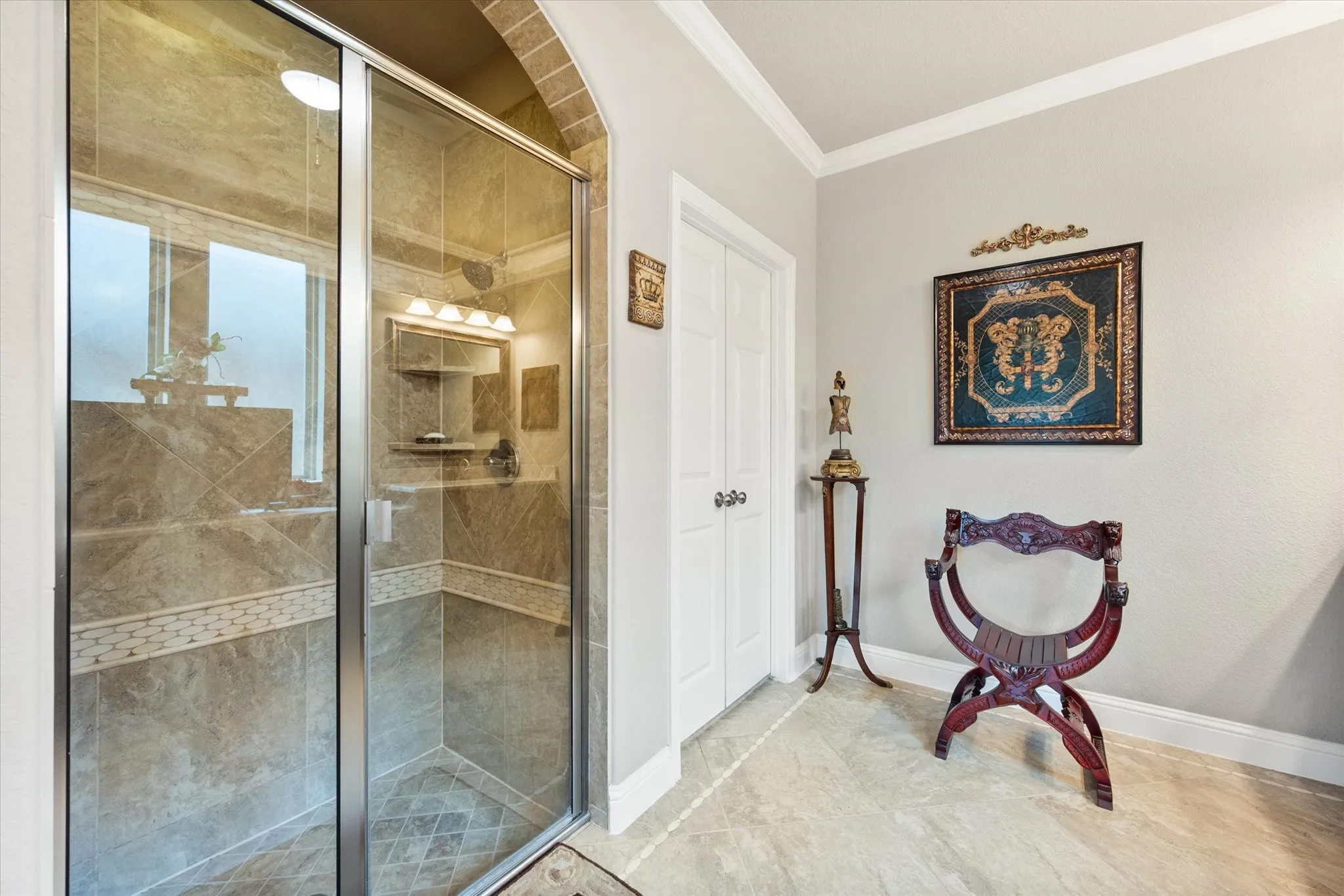 Very large separate shower.