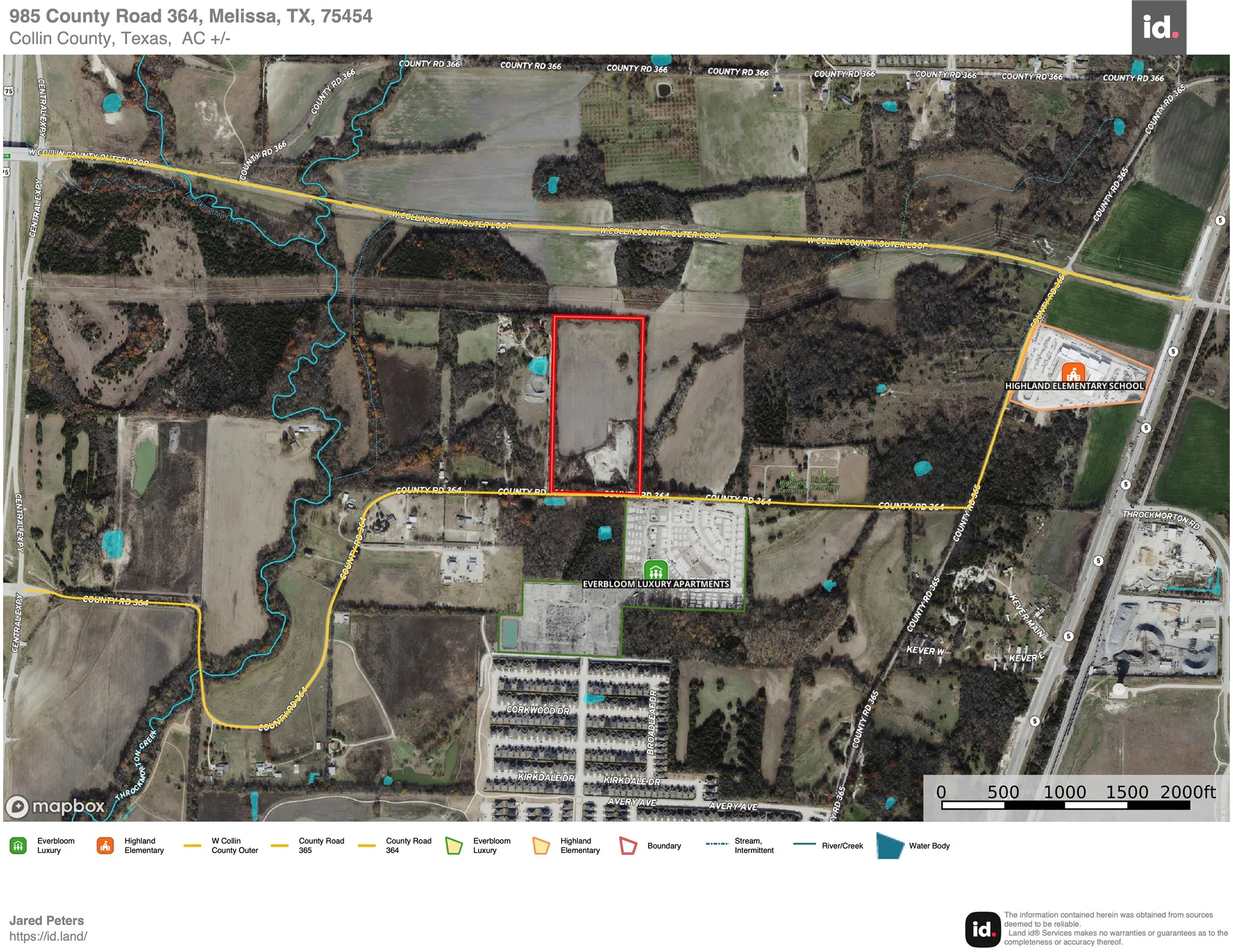 Property Survey. Displaying the property's boundaries and surrounding geographical features