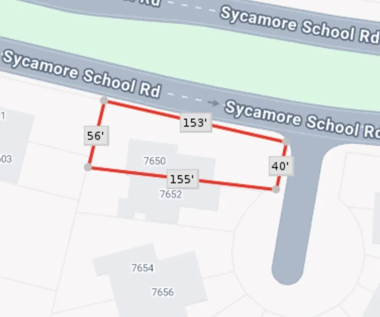 Property Map. Depicting the property boundary and its dimensions in relation to Sycamore School Road