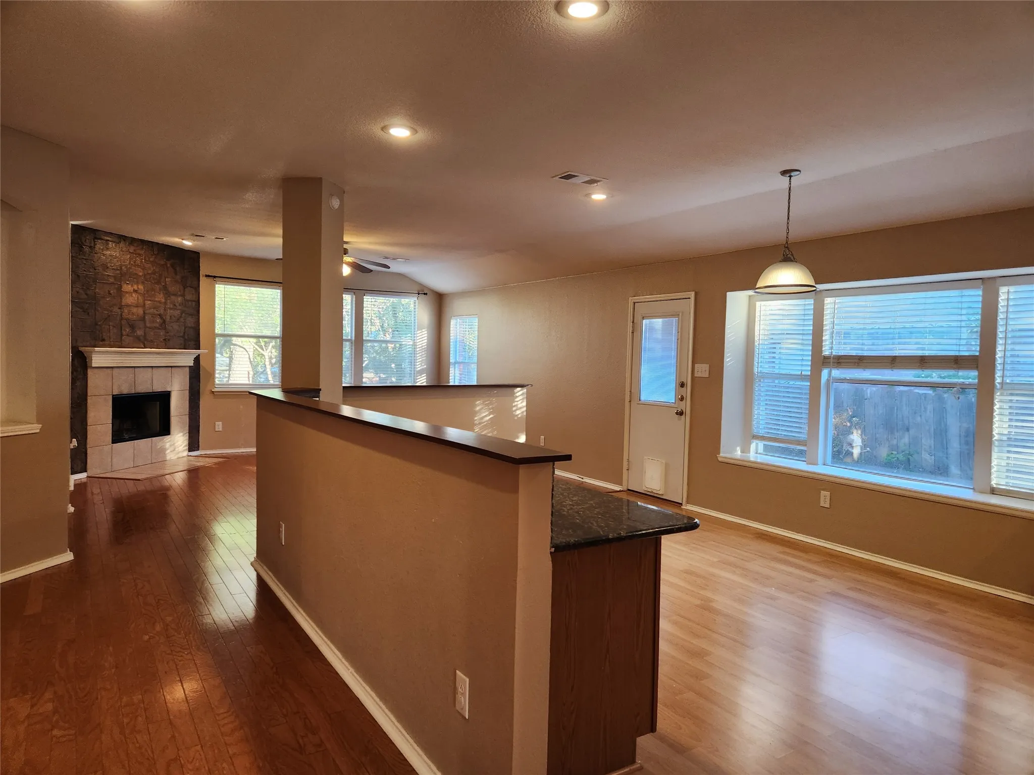 Easy flow from kitchen to living area.