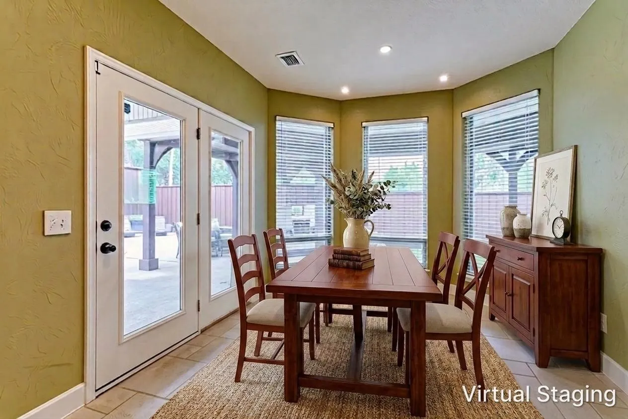 Large eat-in kitchen with easy outdoor pool access and plenty of space for game nights