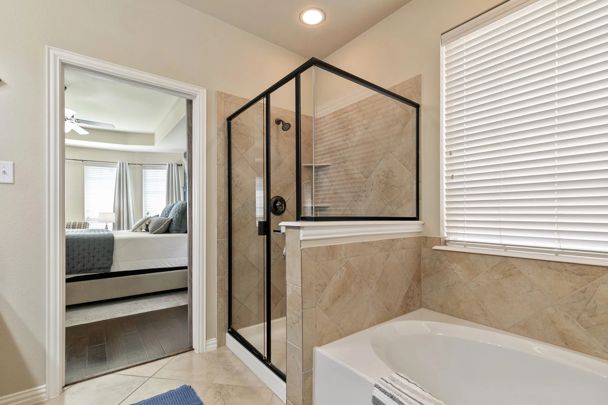 Separate shower, large garden tub, beautiful details and finishes.