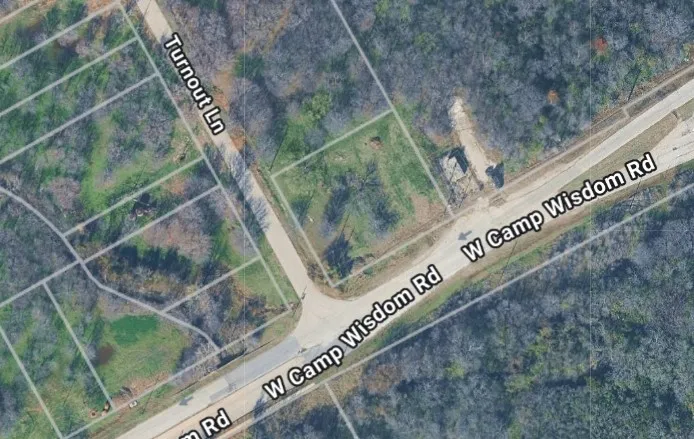 Aerial Map. Displaying the property's boundaries and surrounding roads