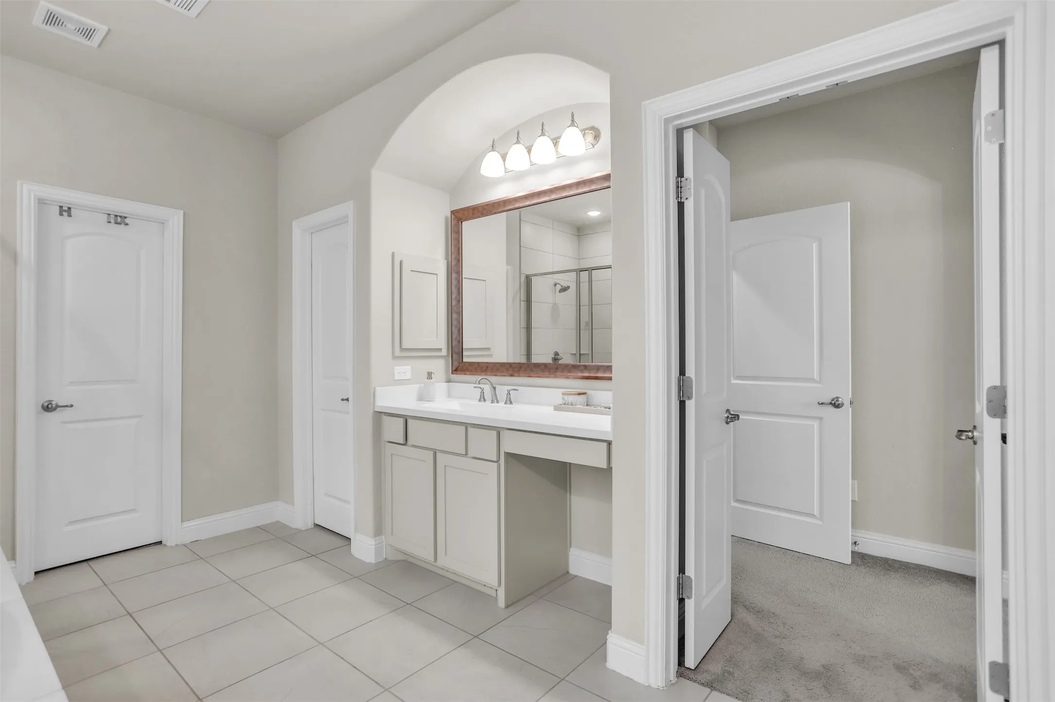 Dual vanity with make up area