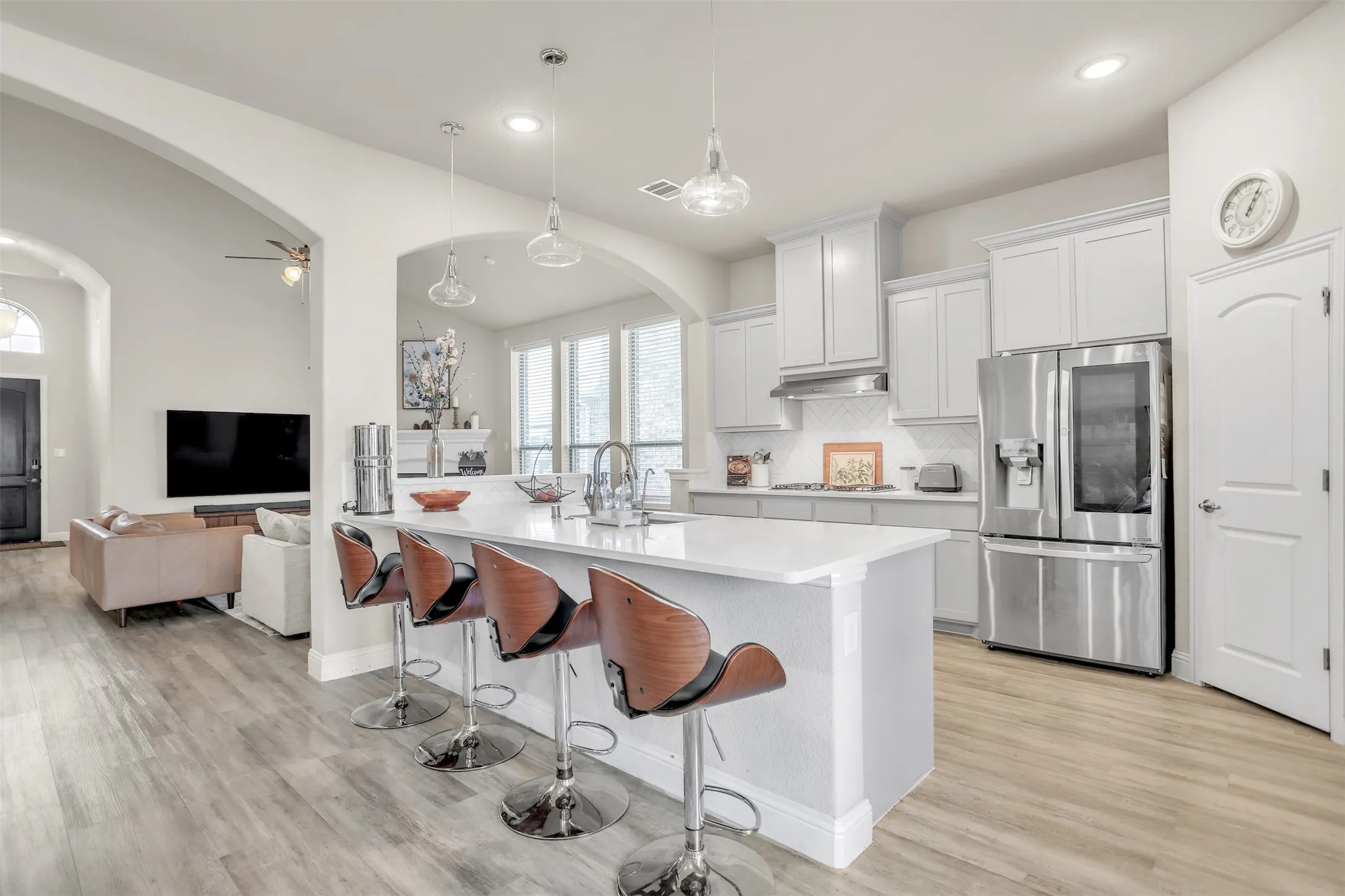Open bright white kitchen