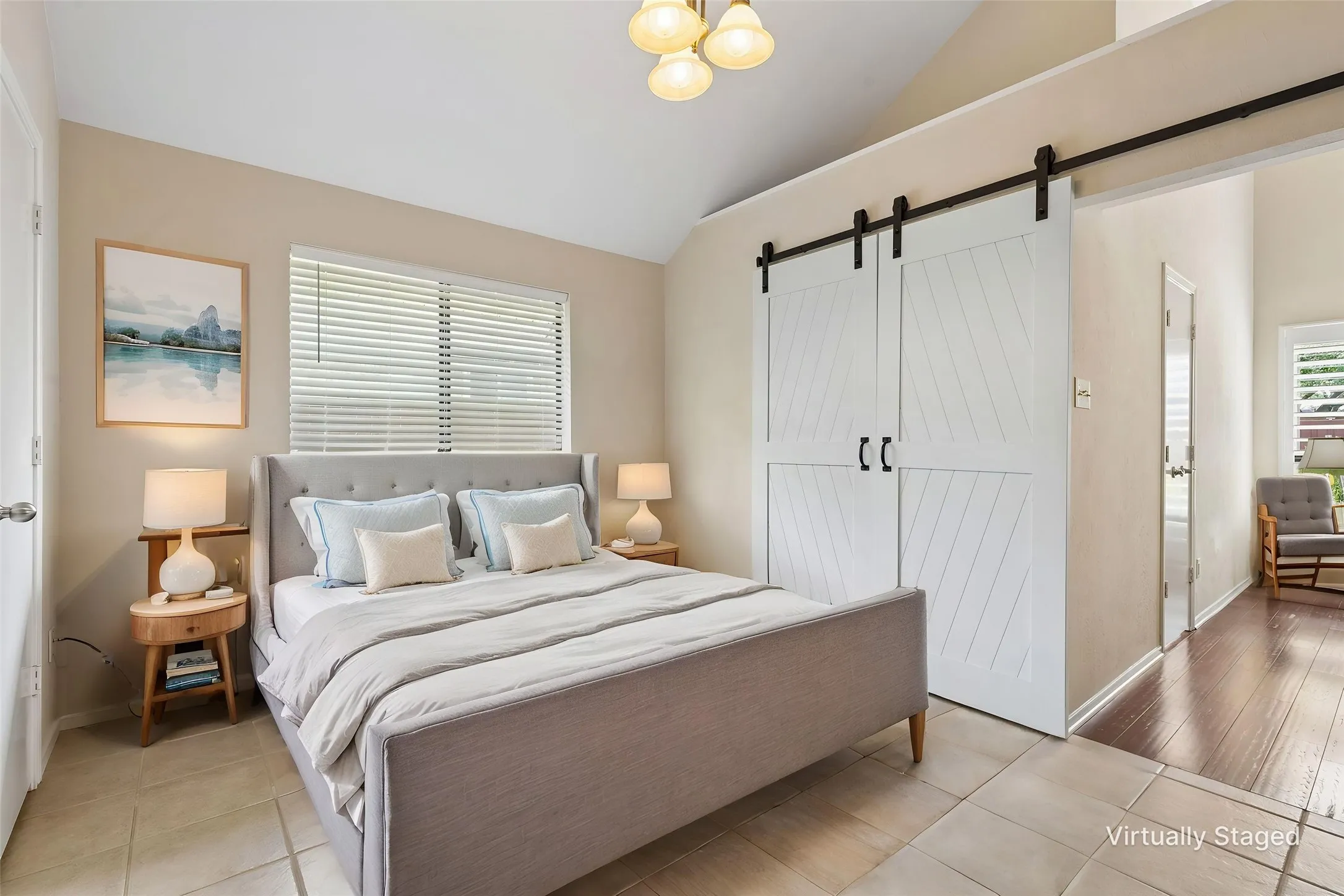 4th bedroom perfect for nursery, guest, study or work out room. Separated by barn doors to primary.