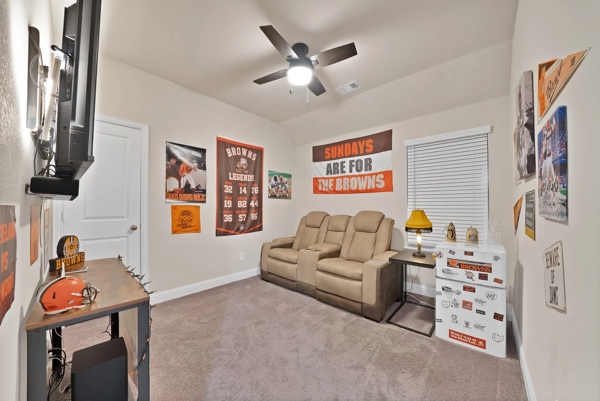 Bedroom being used as a media room.