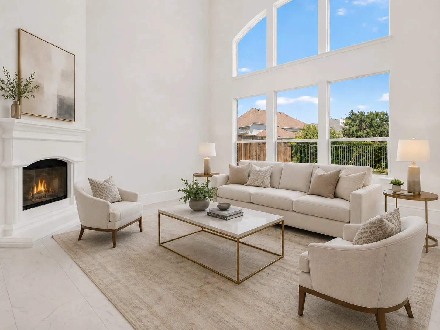 Living area with soaring ceilings and abundant natural light