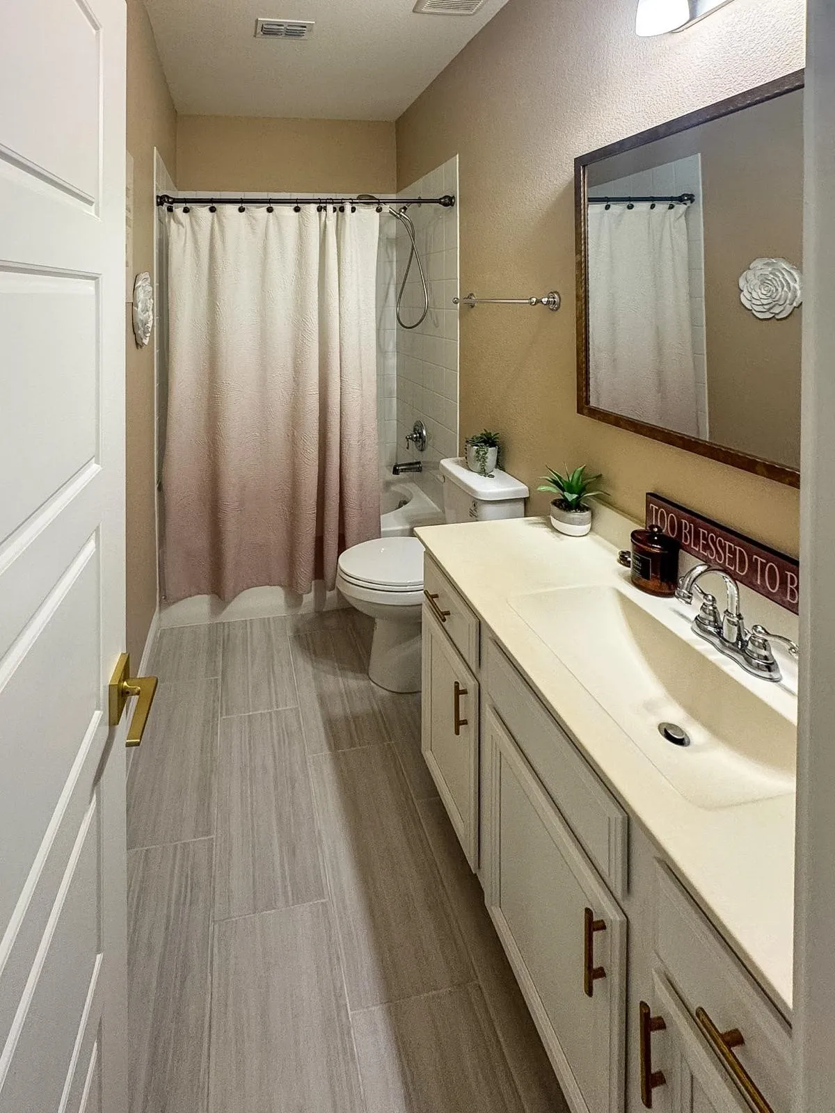 Hand handle shower with tub