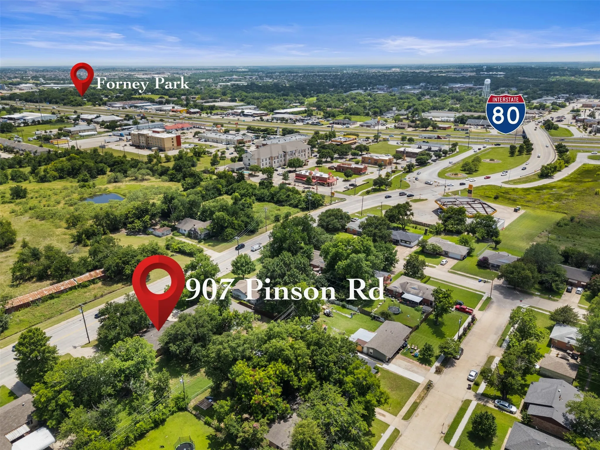 Aerial perspective showcasing the property's location relative to surrounding infrastructure