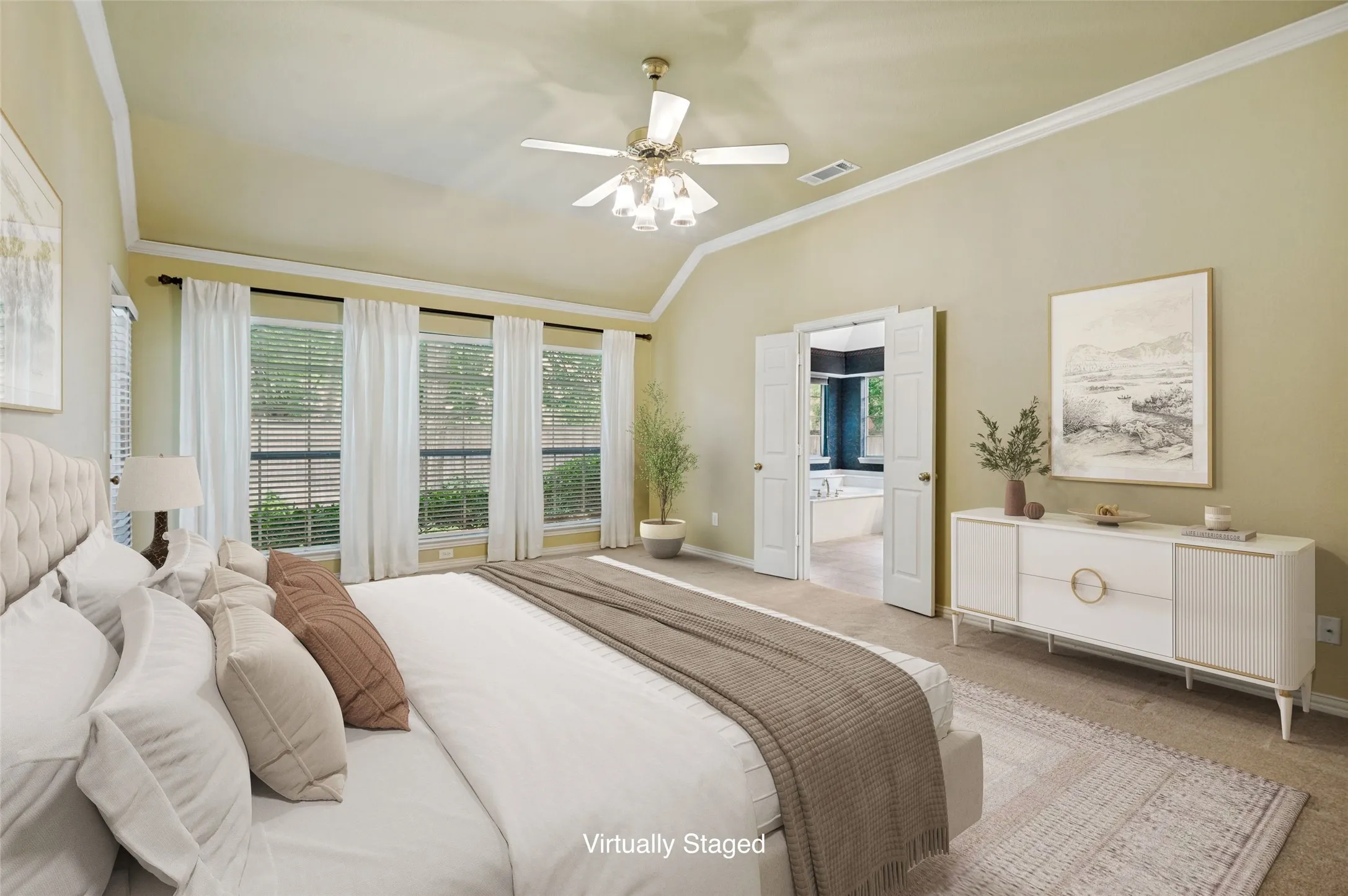 Your private retreat with access to the patio and lushly landscaped yard.