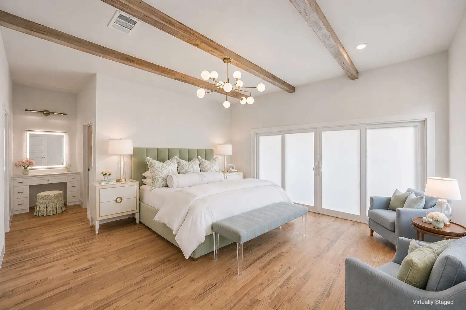 Vaulted ceiling with exposed wood beams