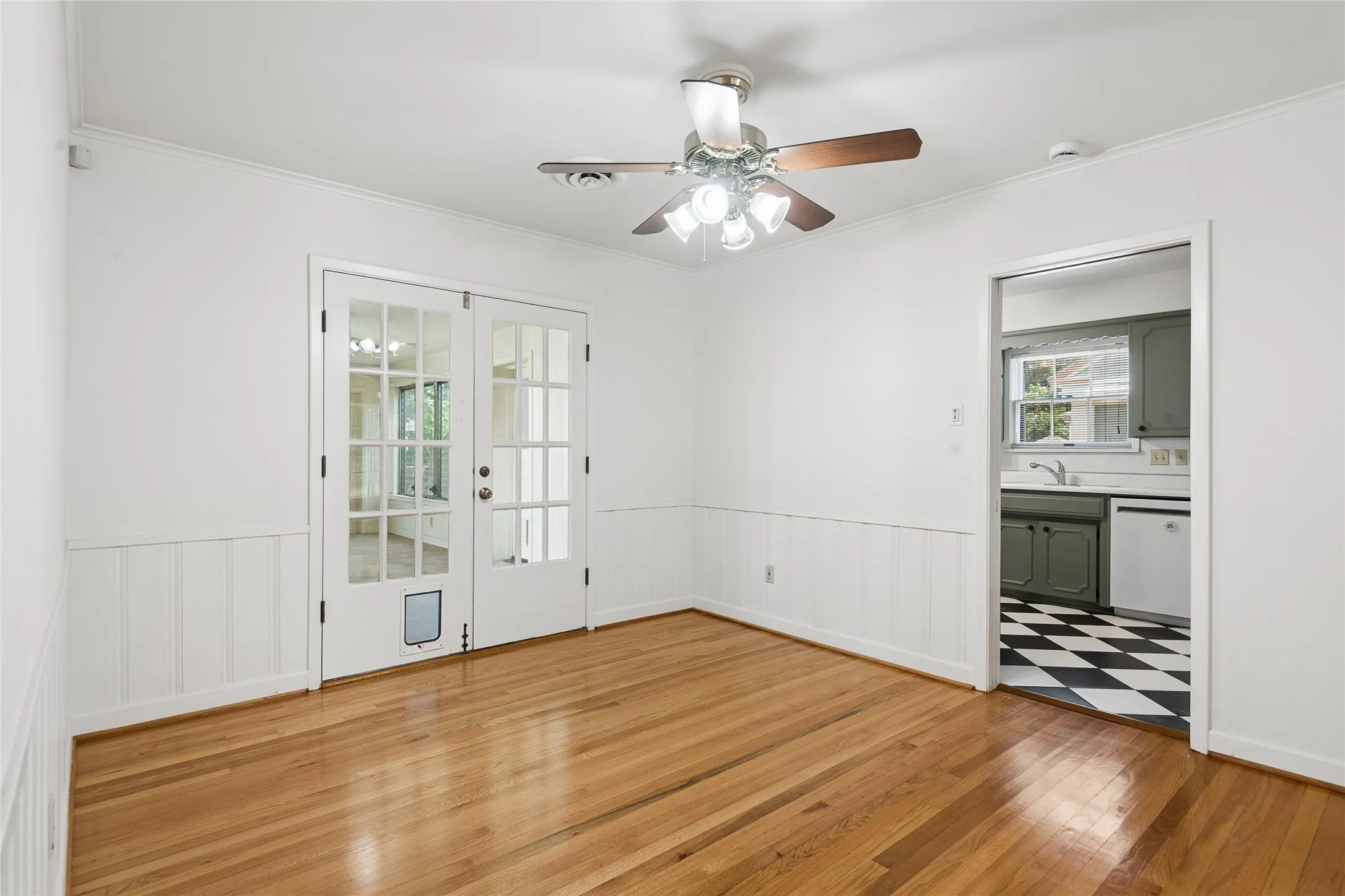 Dining room with view of the sunroom