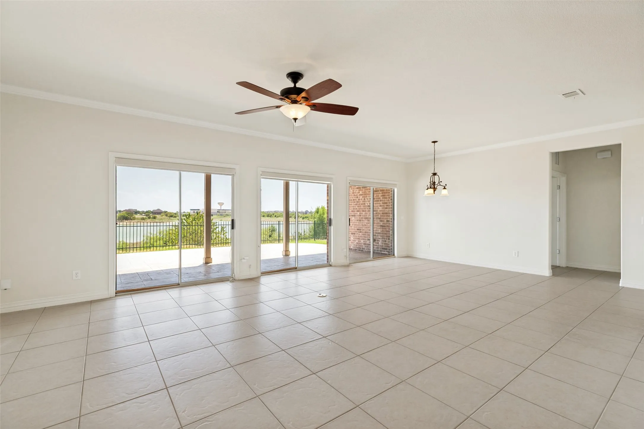 View of the Covered Patio and Terrace with views of the Lake.
