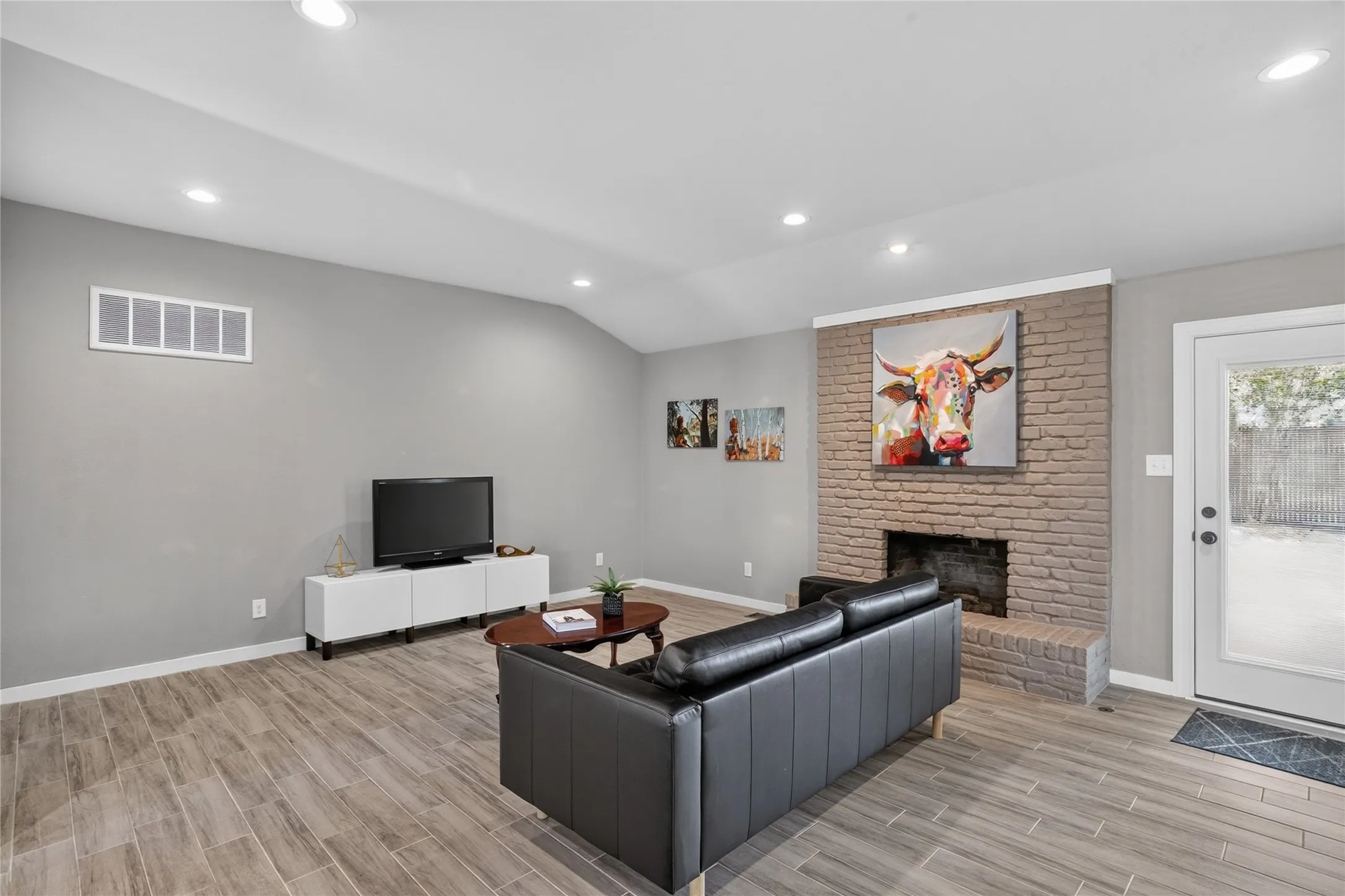 Gorgeous fireplace in open living room