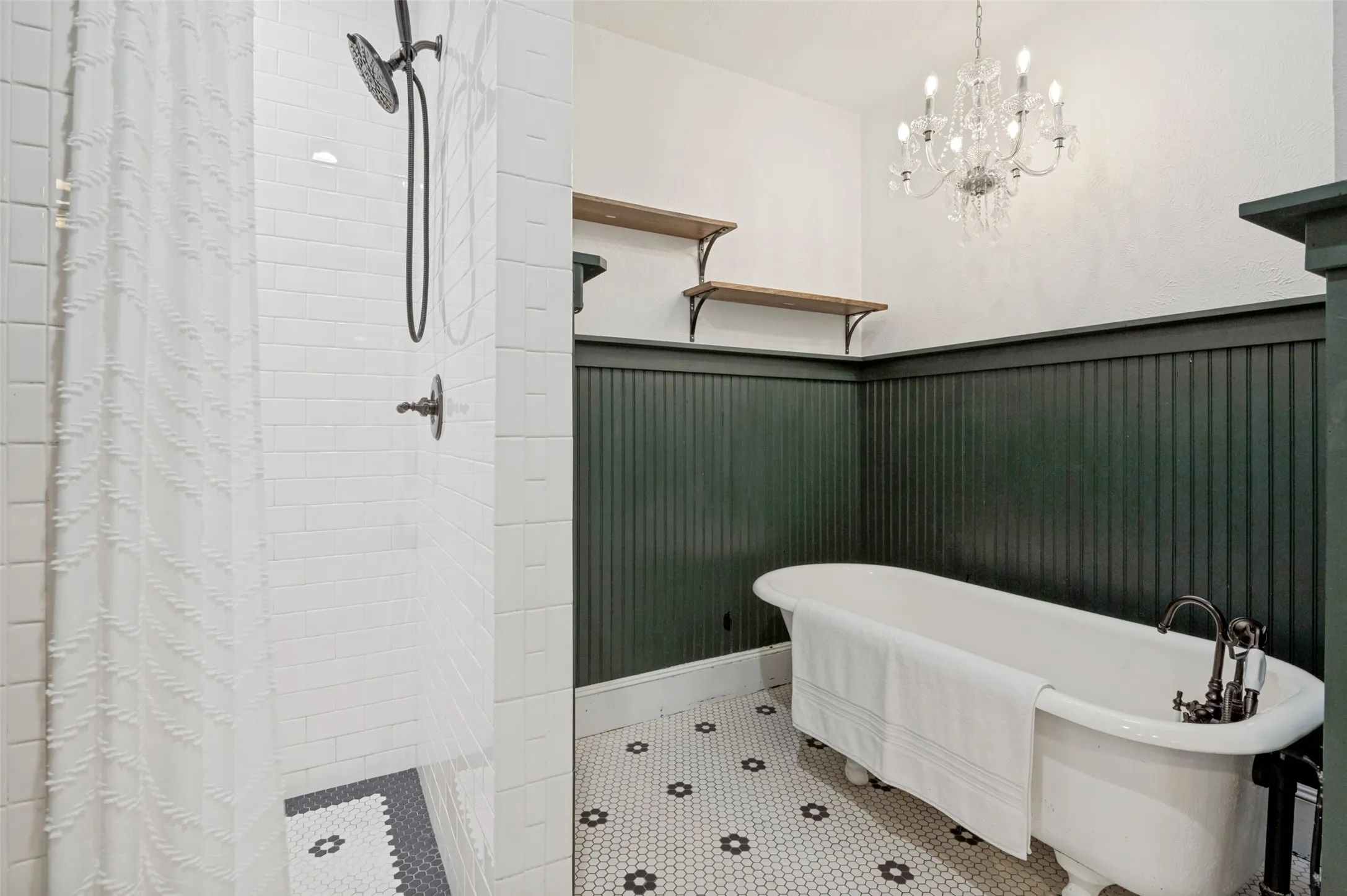 Clawfoot tub and walk in shower.