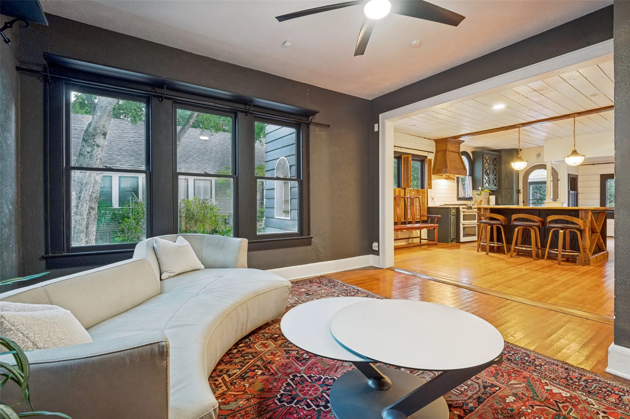 Two walls of windows make this room light and bright!