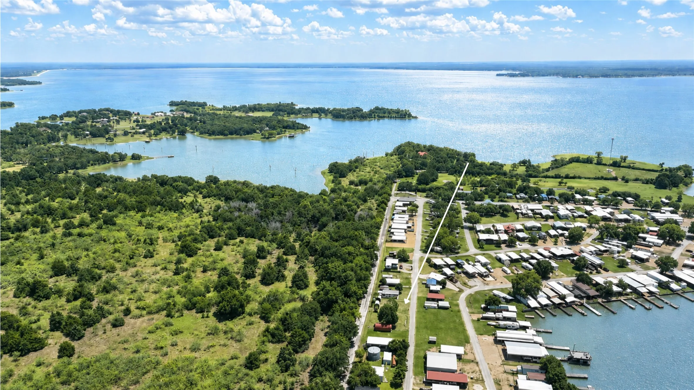 Aerial view showing Pelican Isle’s location along Richland-Chambers Lake.
