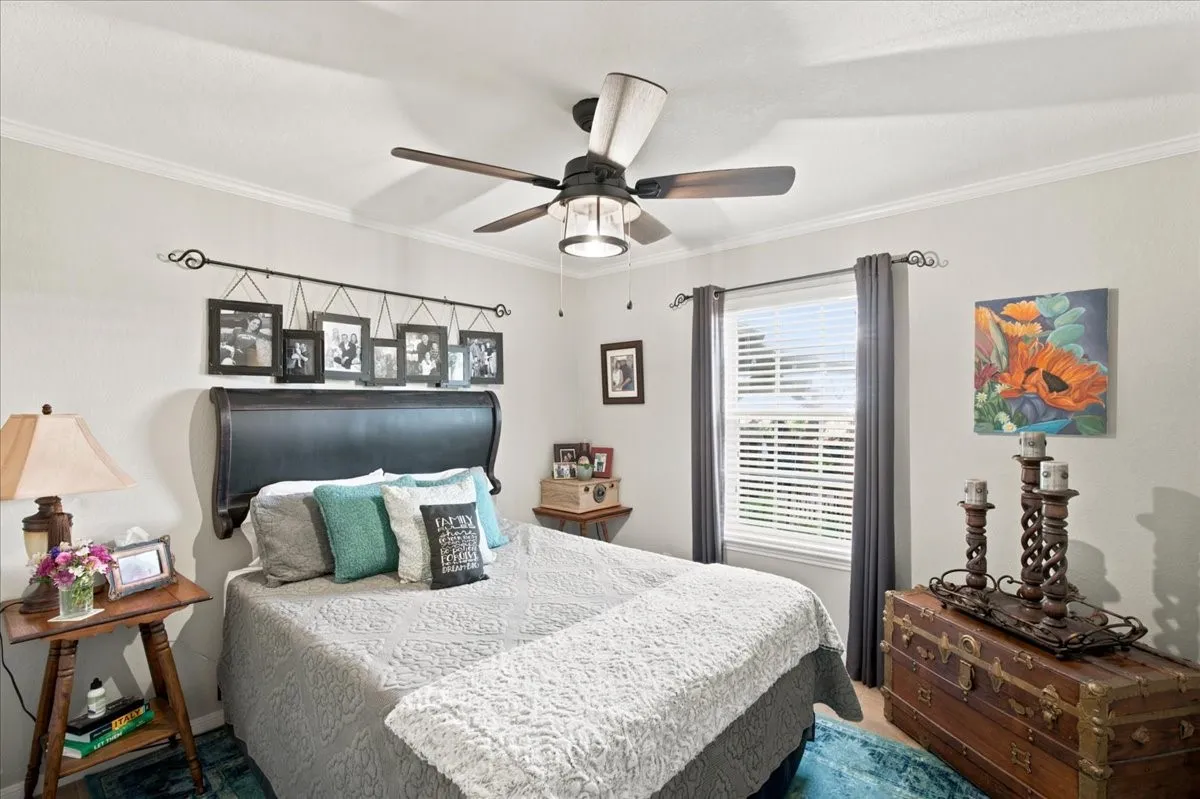 Recessed window with blinds and drapes