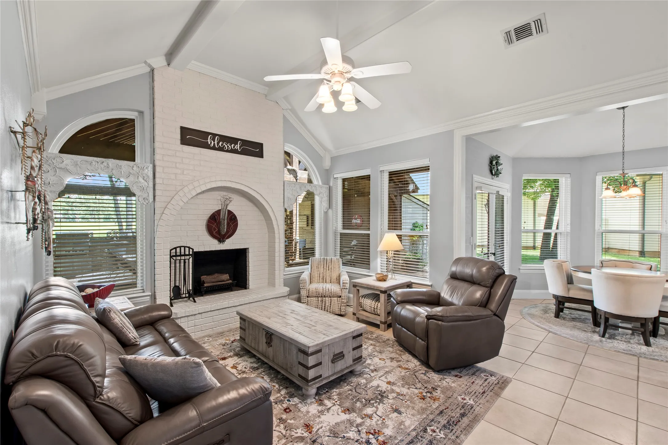 2nd living area with wood burning fireplace