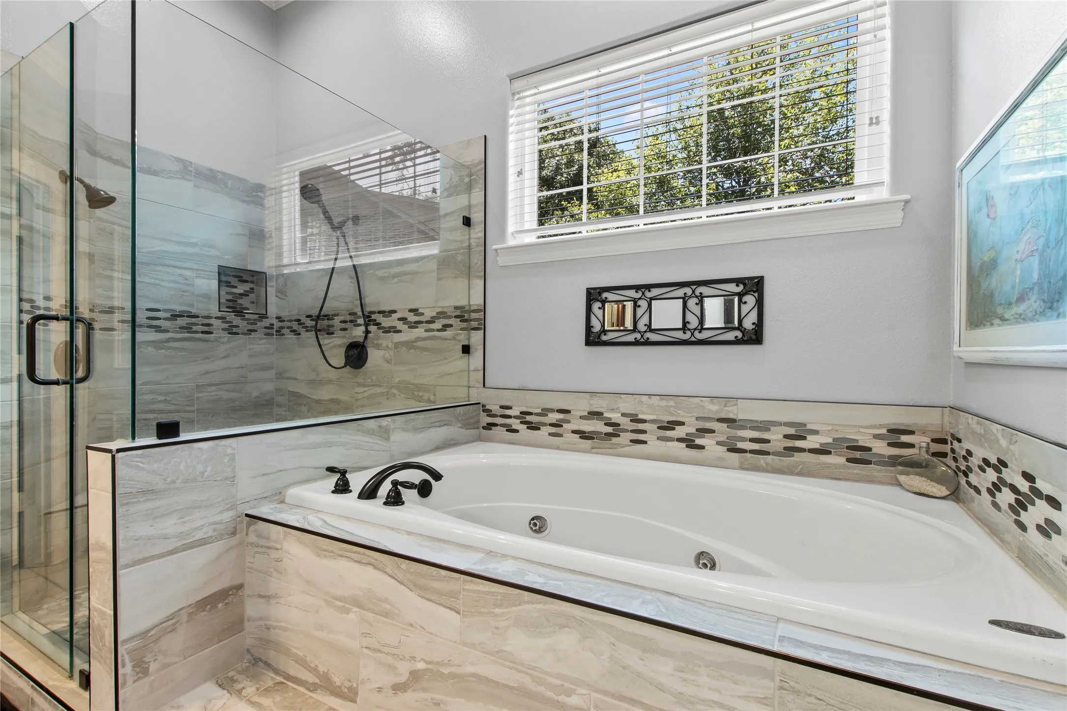Primary bath with separate tub and shower