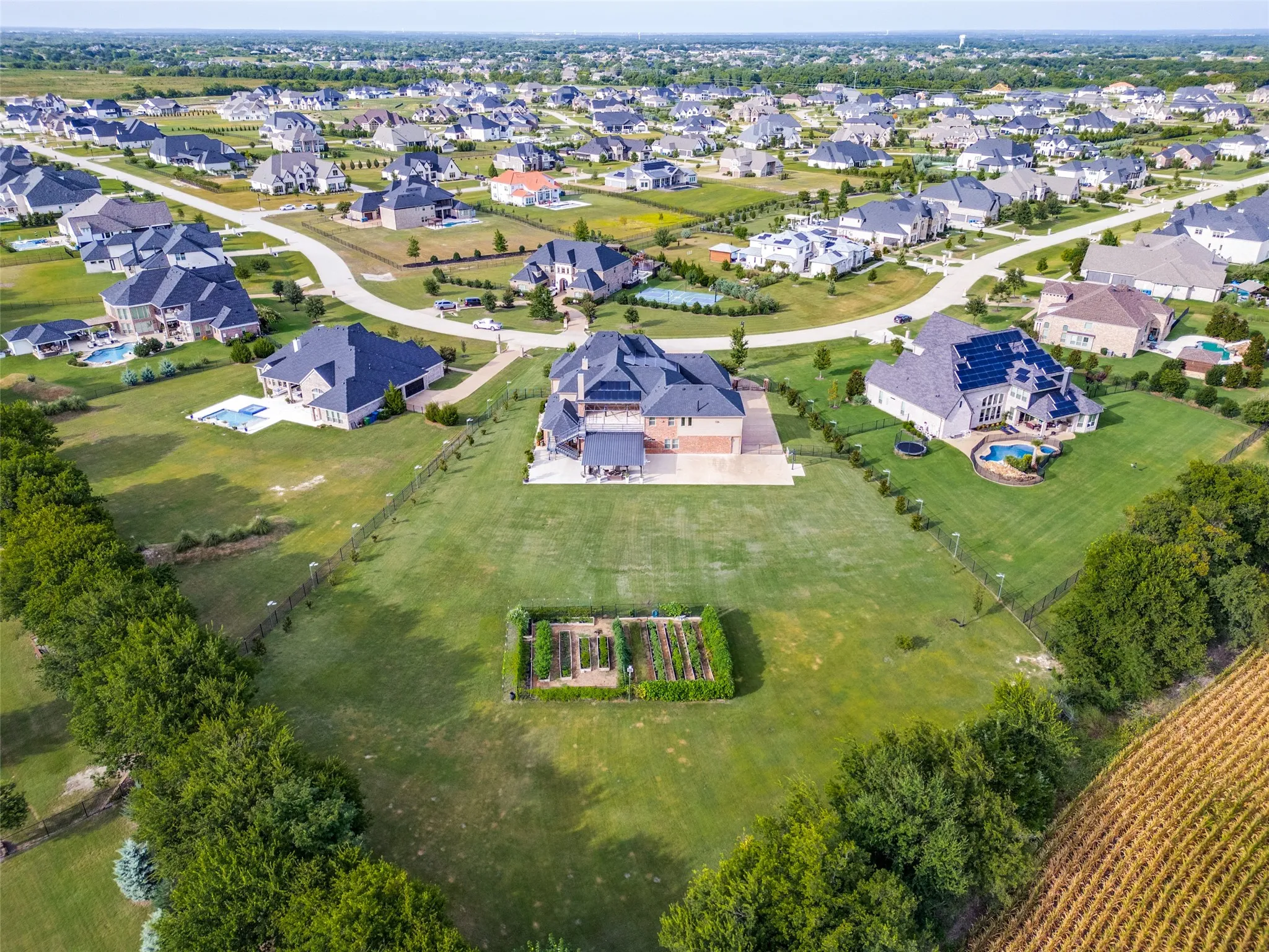 1.78 acres.  One of the largest lots in Kings Crossing.  Organic garden included!