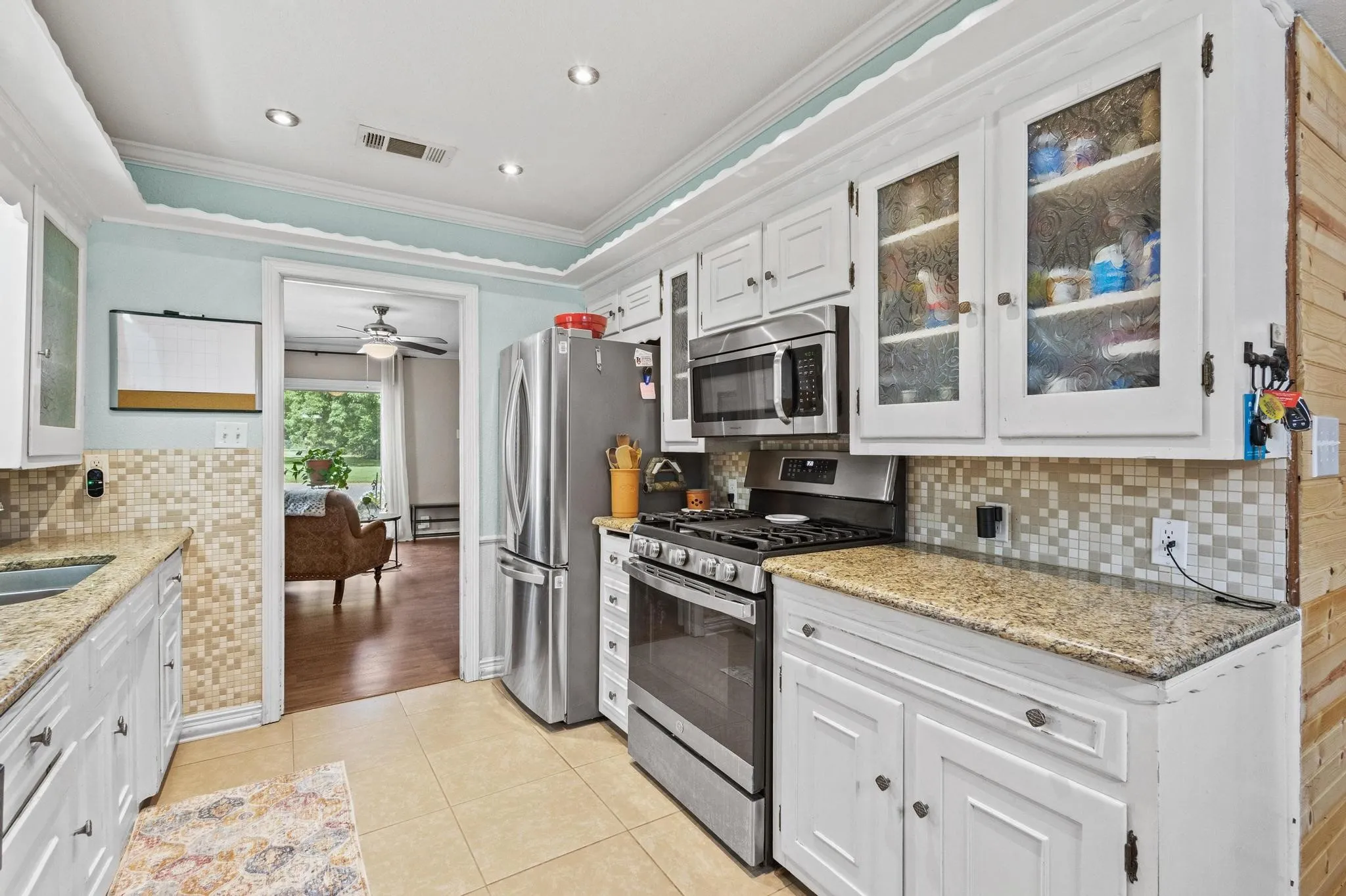 Stainless steel appliances with built in cabinets and plenty of counter space to prep your next meal