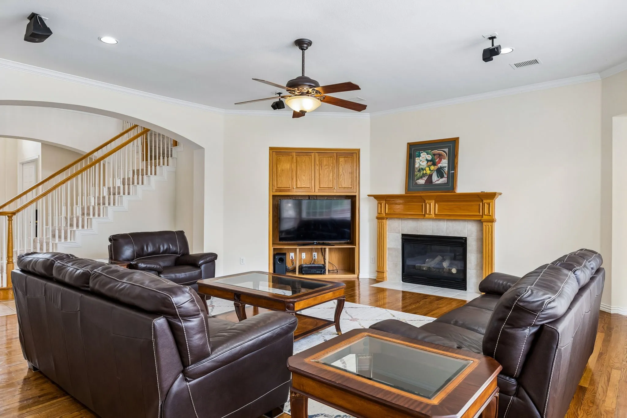  Perfect for festive gatherings or family game nights with all the right spaces! Decorative fireplace is center of attention.