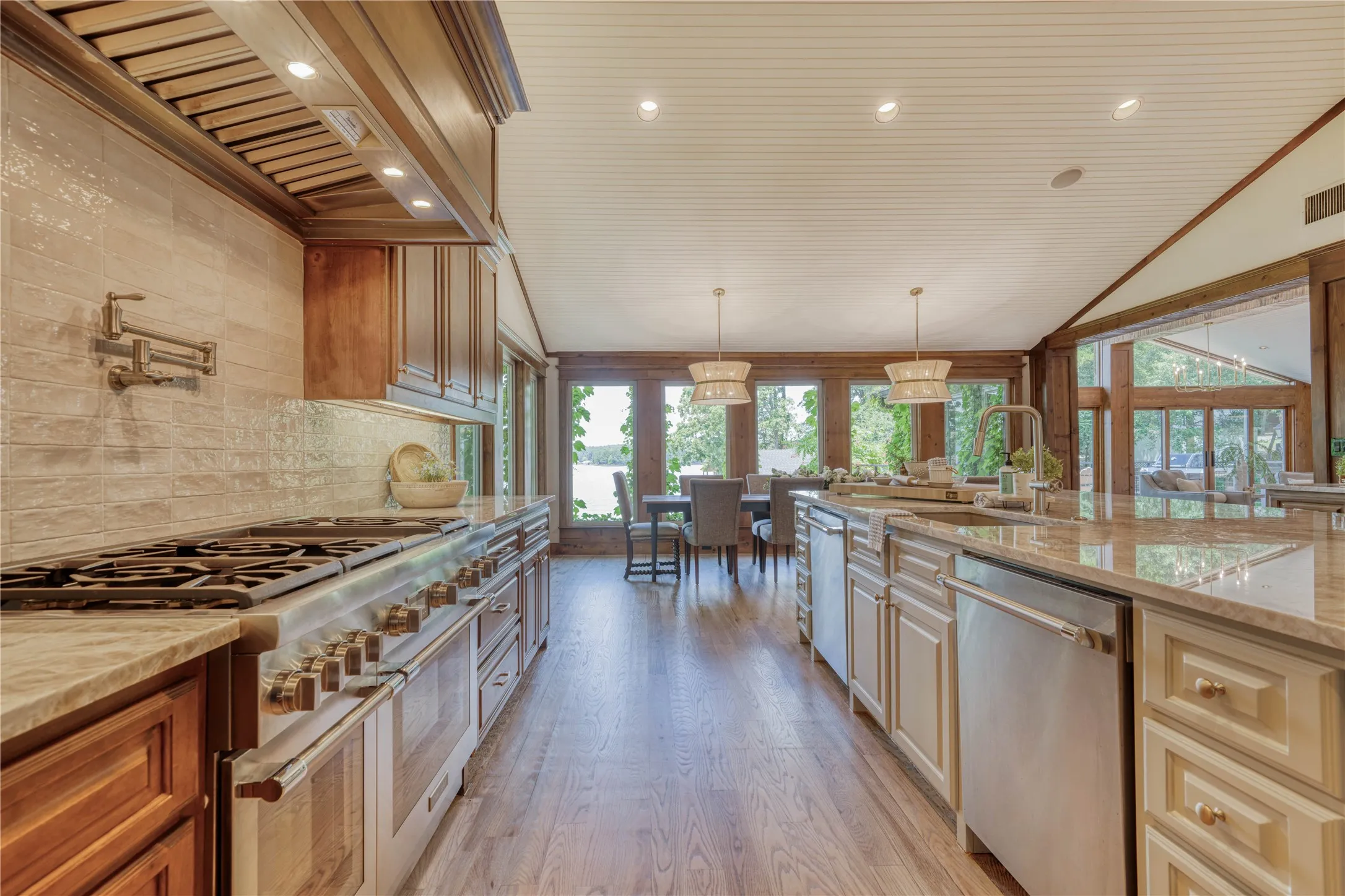 Main House Kitchen with Double Islands, 2 dishwashers, 3 ovens and gas range