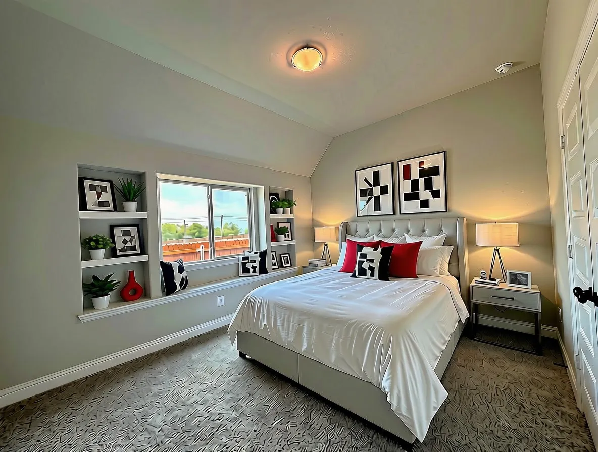 Very large bed 2 has built-in shellves and vaulted ceiling