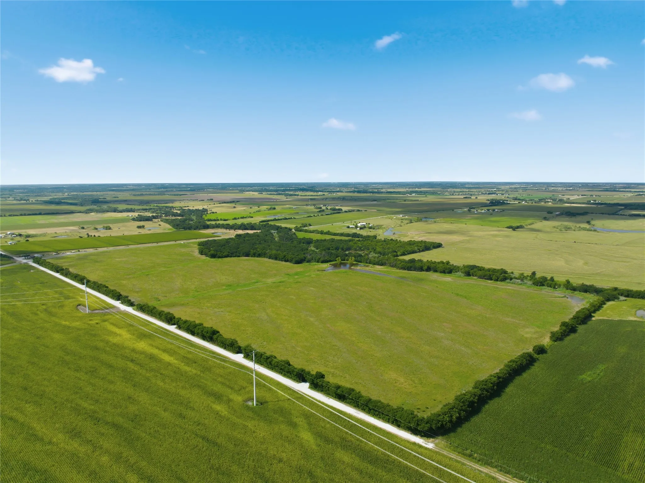 Expansive green acreage with diverse foliage, featuring a distinct tree line and a visible pathway