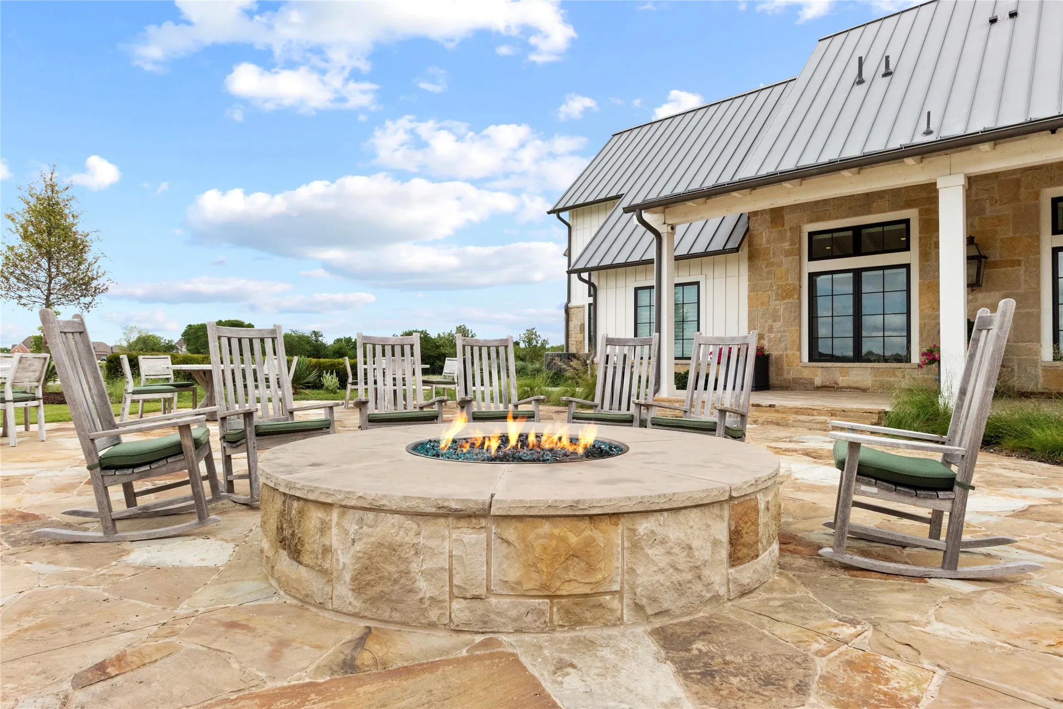 Neighborhood fire pit provides gathering opportunities and quiet evenings with friends.