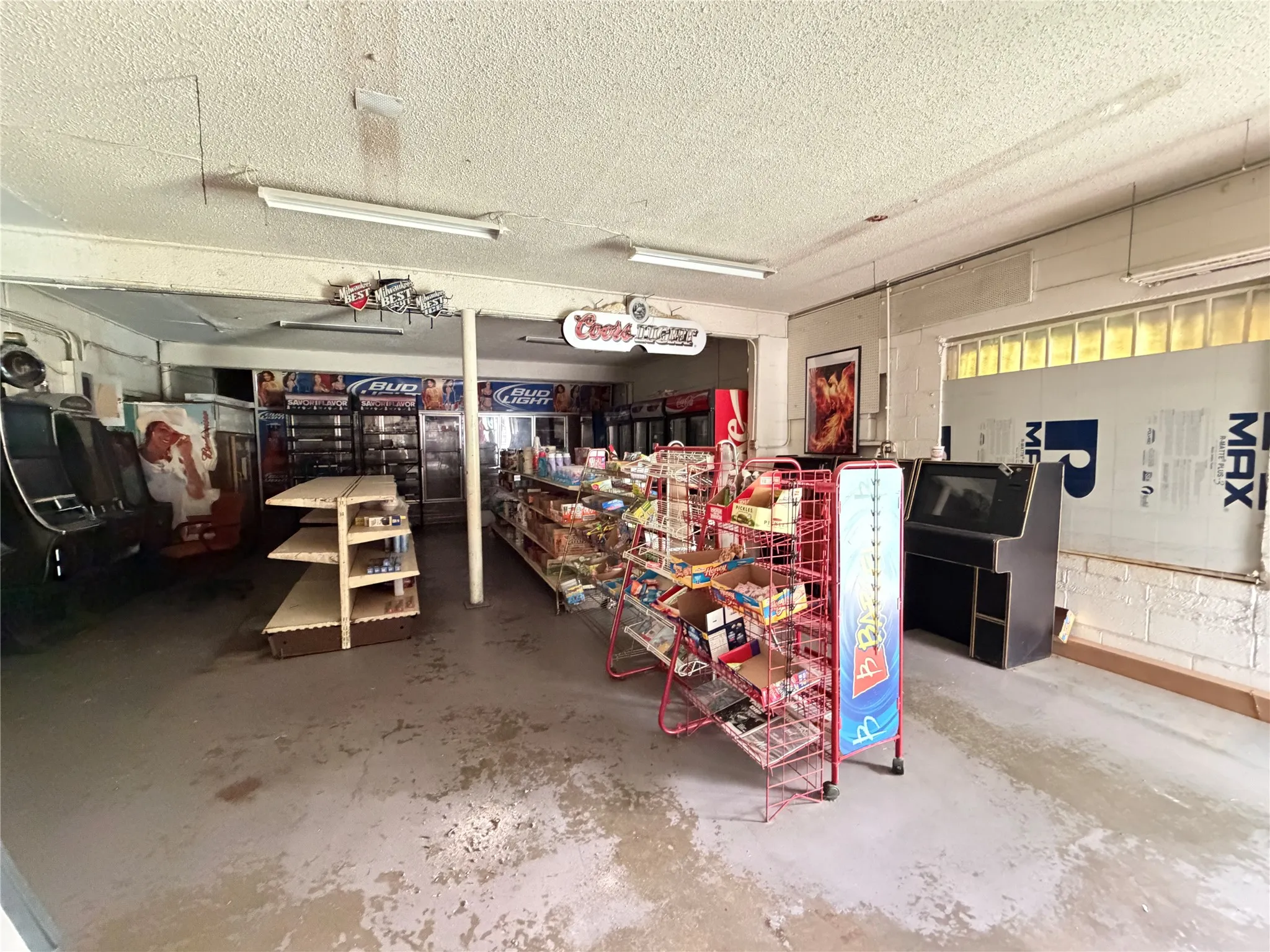 Commercial interior with exposed concrete flooring