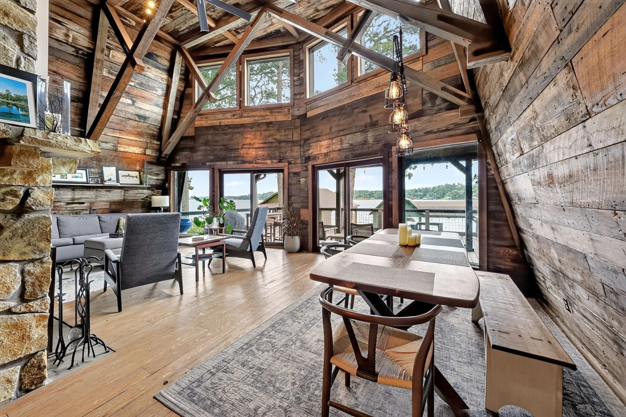Vaulted ceiling with exposed wood beams