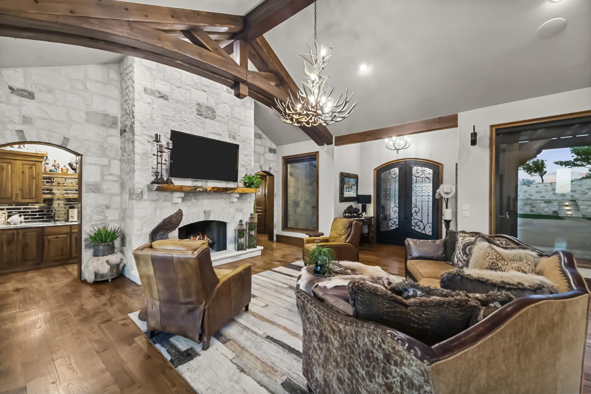Wonderful beamed ceiling and custom furniture