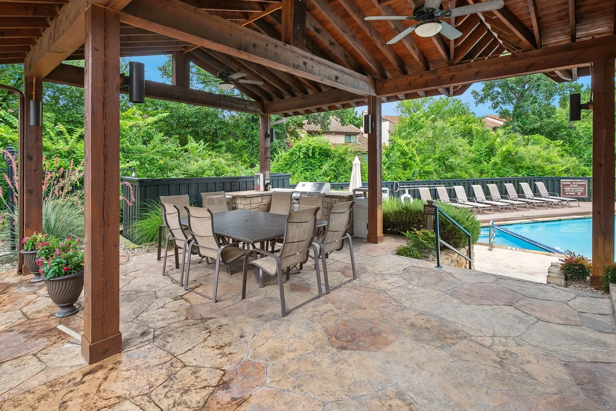 Covered area with grill.