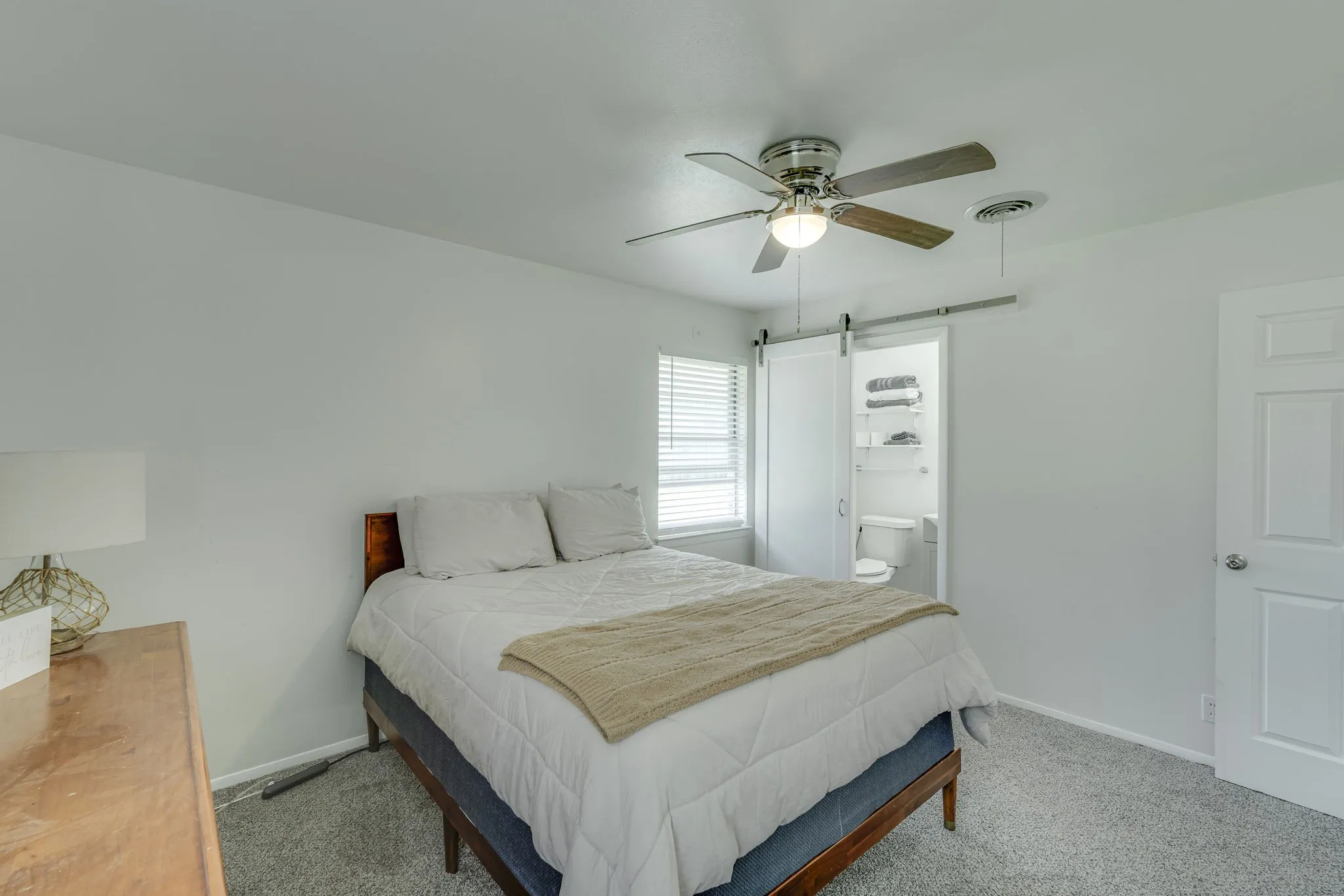 Bedroom with attached bathroom.