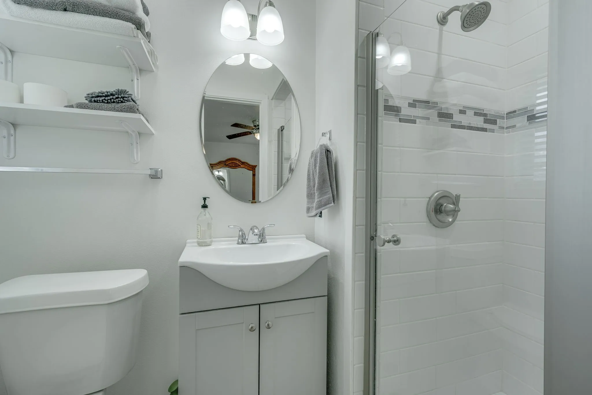 Tiled shower.