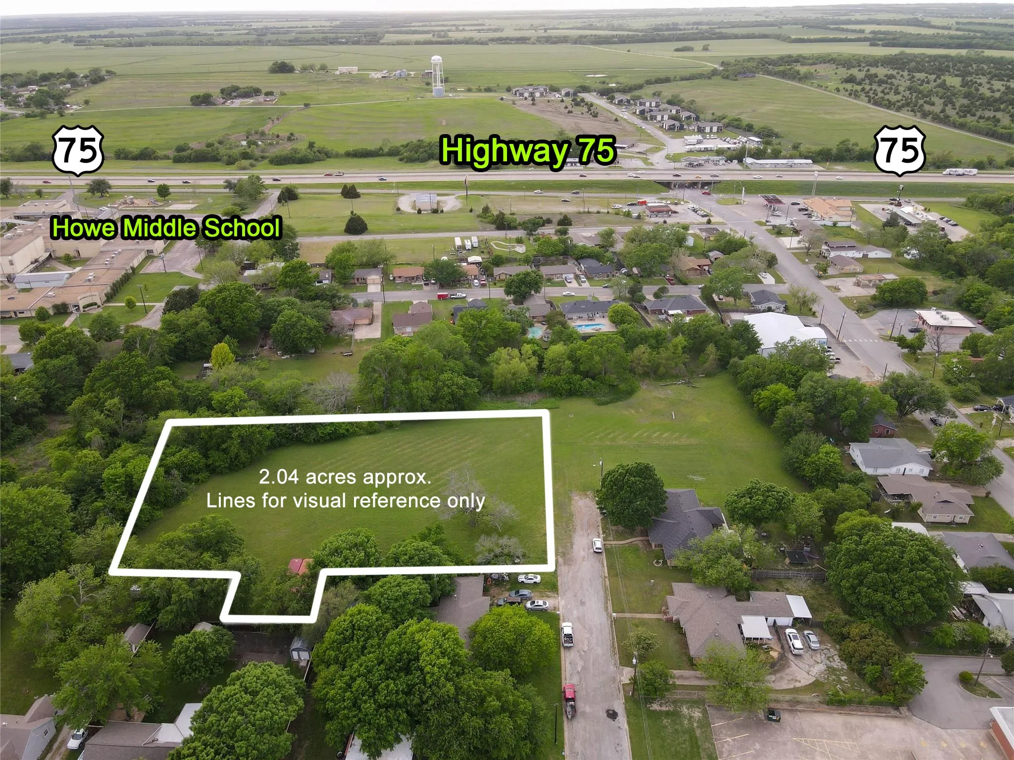 Expansive 2.04-acre lot with clear boundaries as indicated