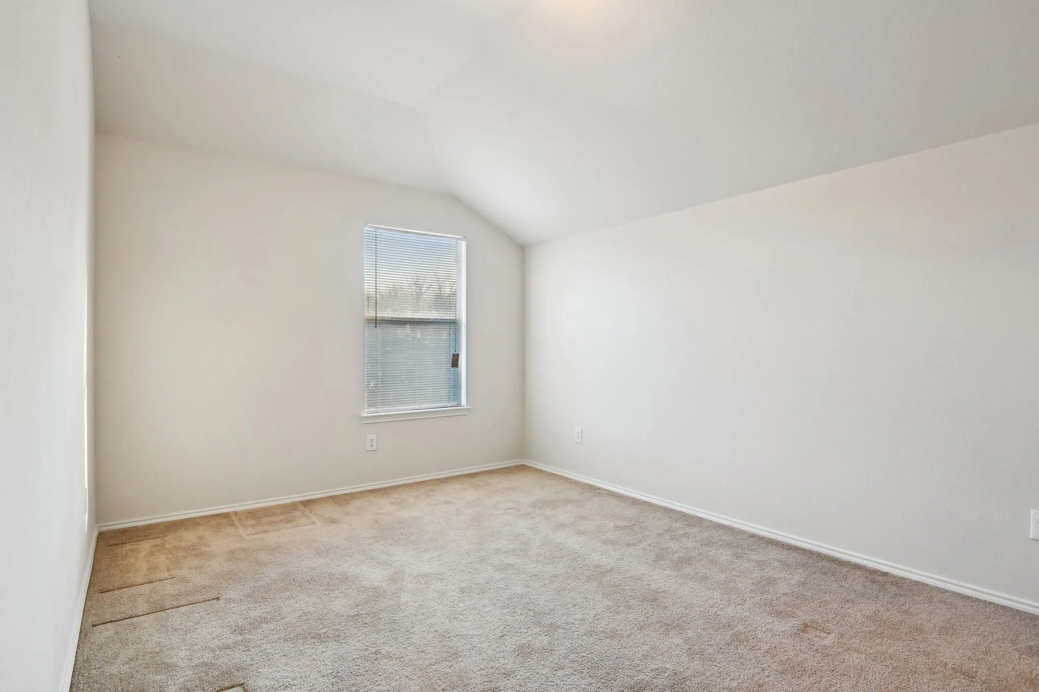 Additional living space featuring lofted ceiling and light colored carpet