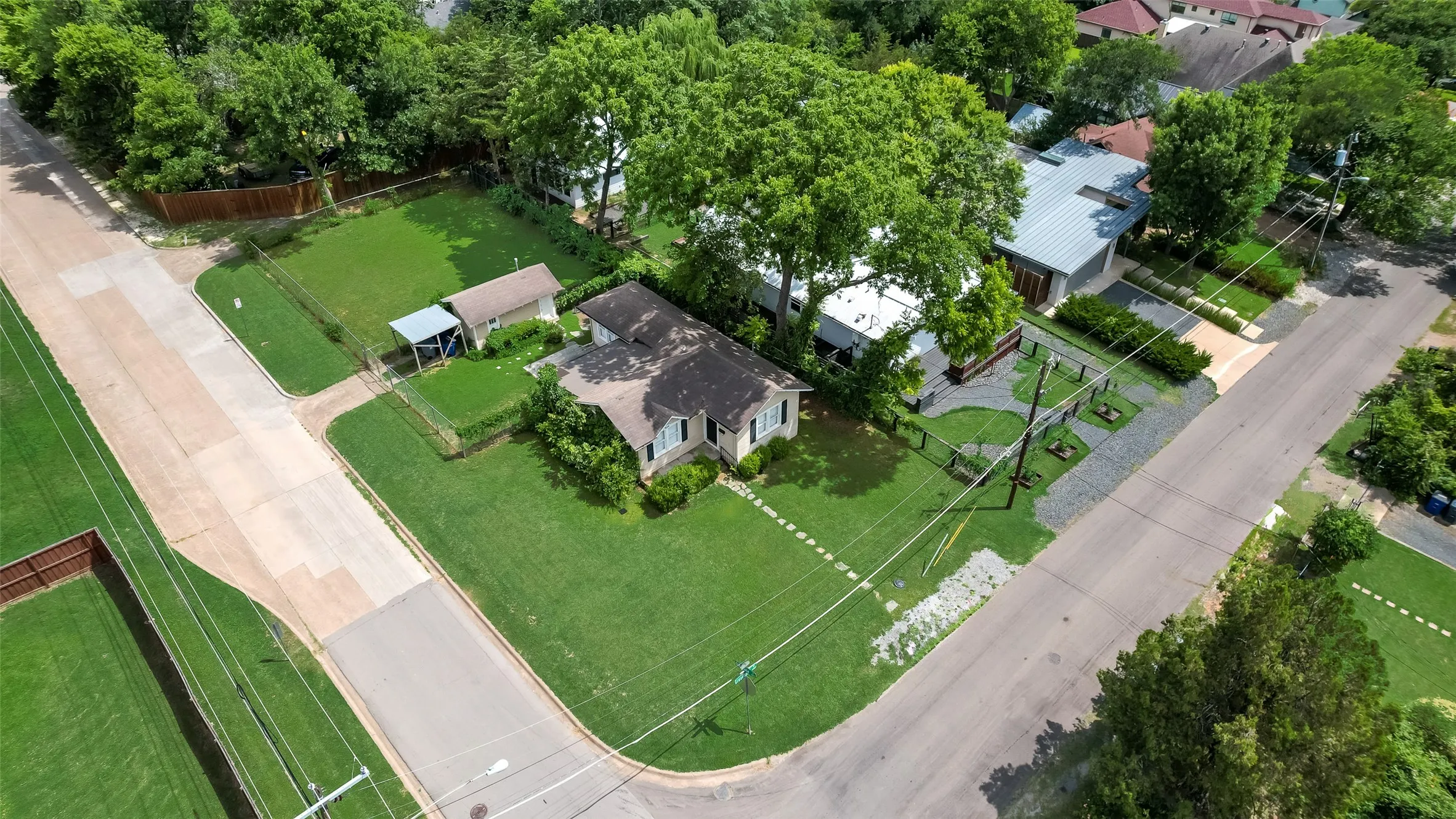 CORNER LOT DIAGONAL AERIAL VIEW