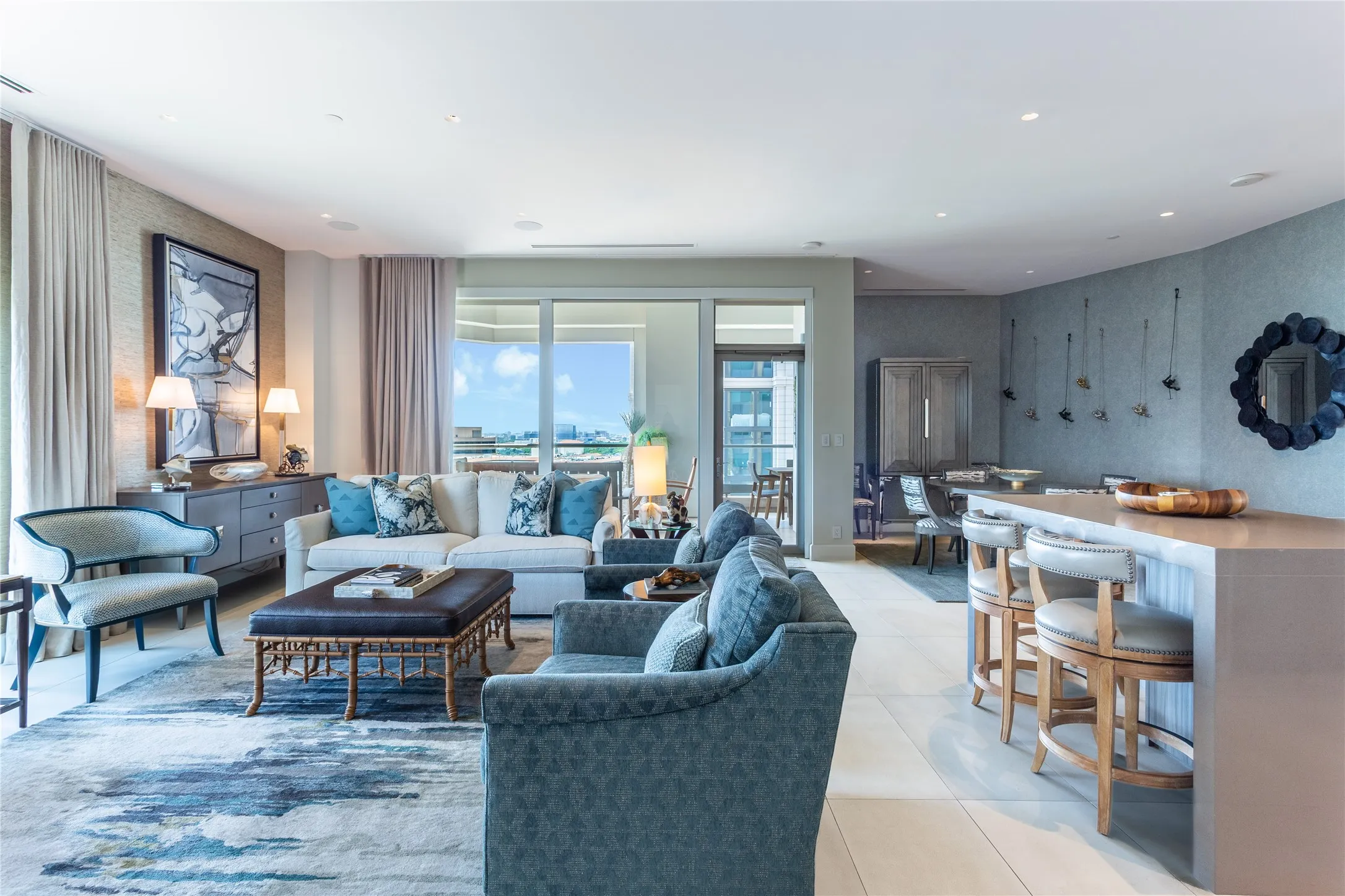 Living Areas overlook large Balcony.