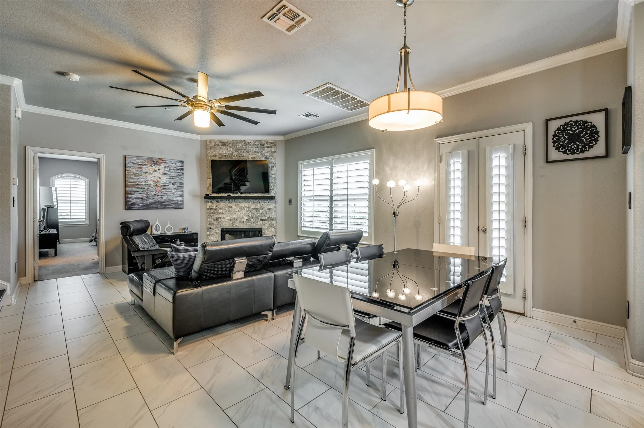 Second level living, kitchen and dining room