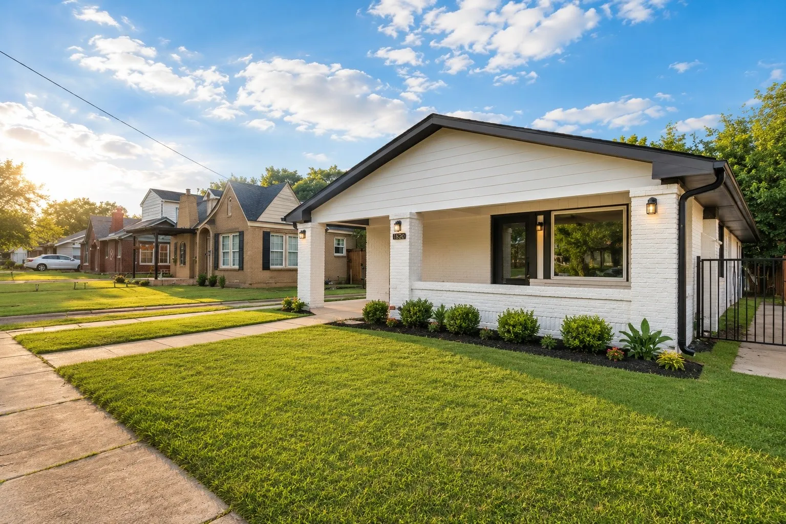 White brick and siding exterior with black trim