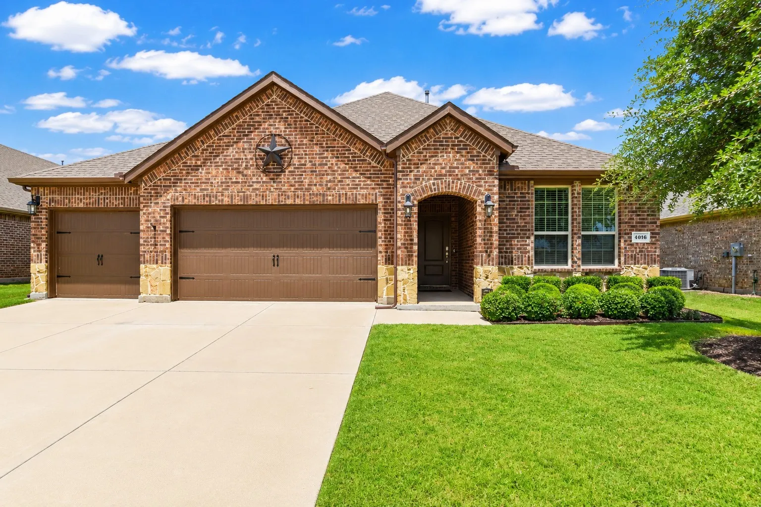 Brick facade with stone accents