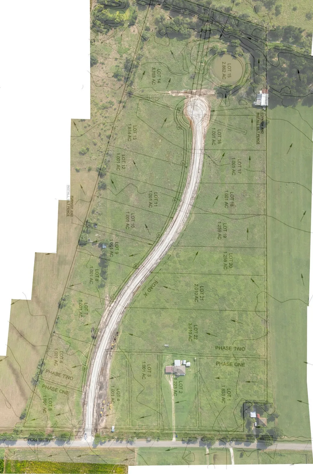 Subdivision Plat. Illustrating the division of the property into individual lots with associated acreage and infrastructure elements